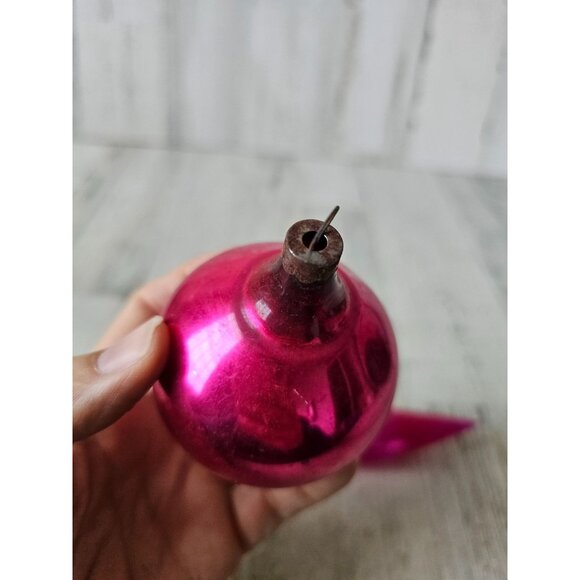 Antique silver pink mercury glass ornament teardrop set Xmas tree - Picture 4 of 16